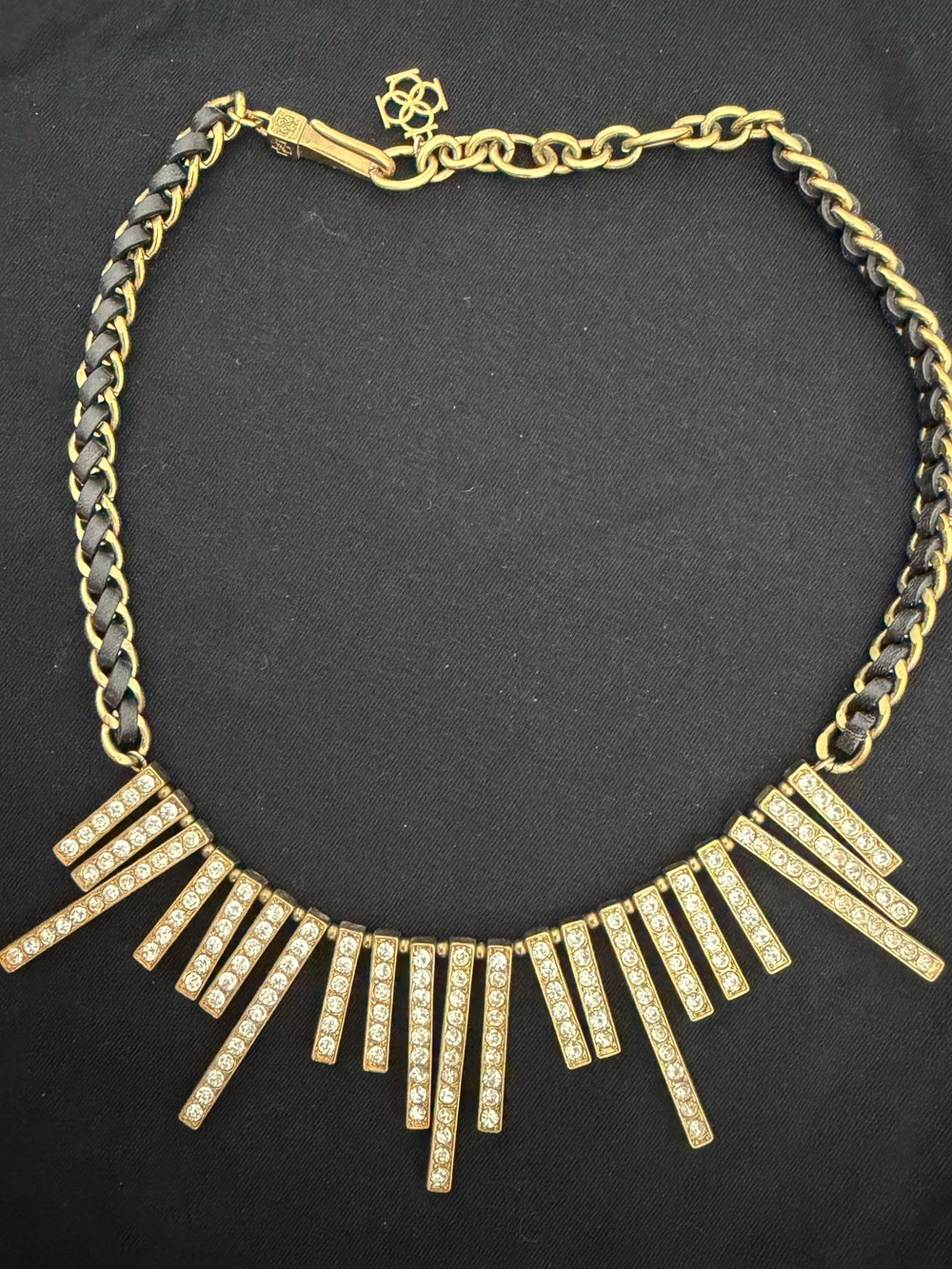 Ann Taylor Gold and Black Crystal Fringe Necklace